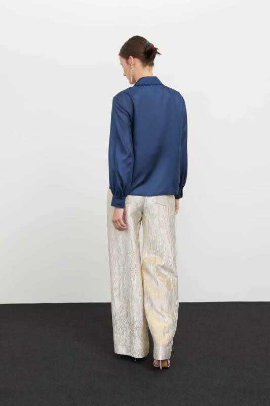 Balon Kol İpek Bluz A.Lacivert - Roman (1)