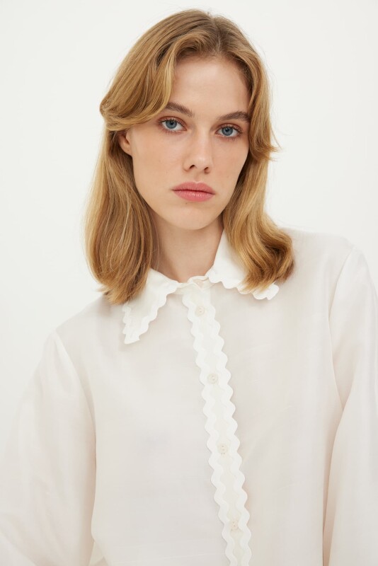 Balon Kol İpek Bluz Krem - 3