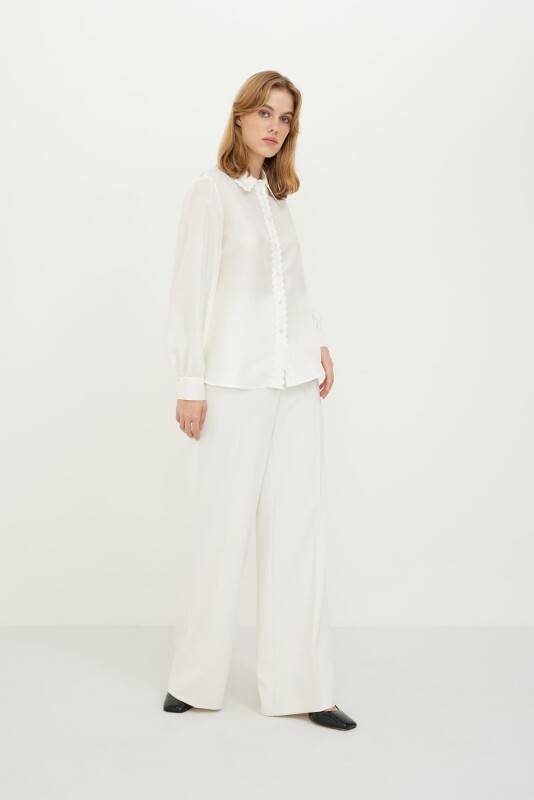 Balon Kol İpek Bluz Krem - 4