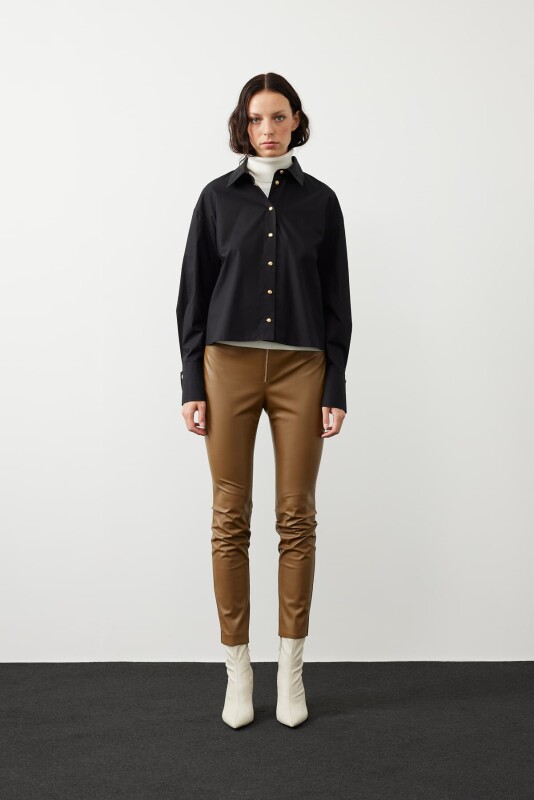 Poplin Çıtçıtlı Gömlek Siyah - 3