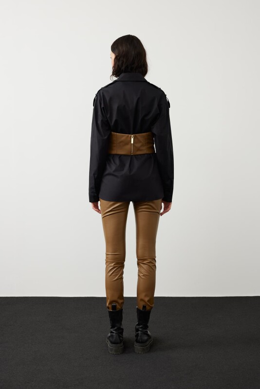 Leather Strapless Bustier Olive - Roman (1)