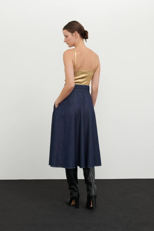 Denim Midi Boy Etek Lacivert - Roman (1)