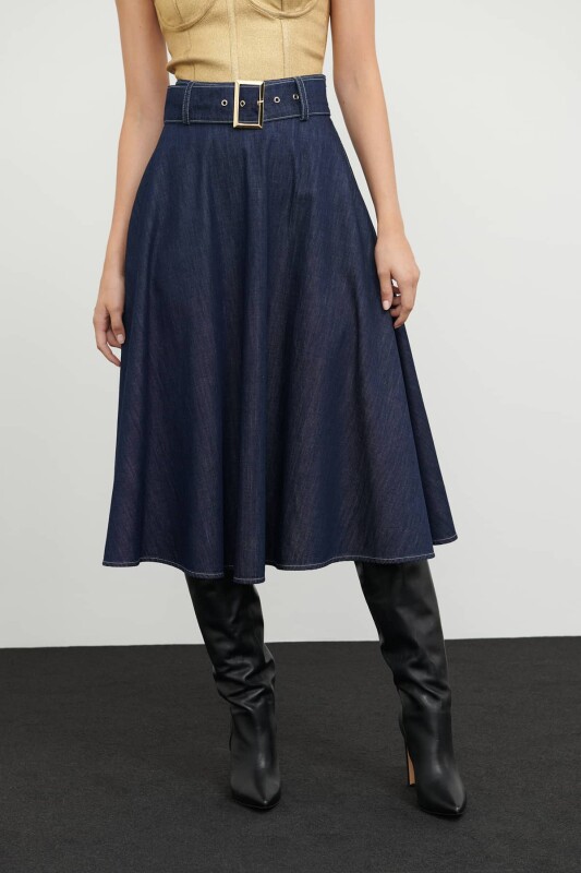 Denim Midi Skirt Navy - 3