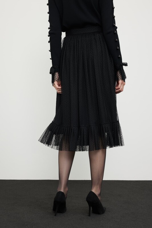 Flocked Tulle Midi Skirt Black - Roman (1)