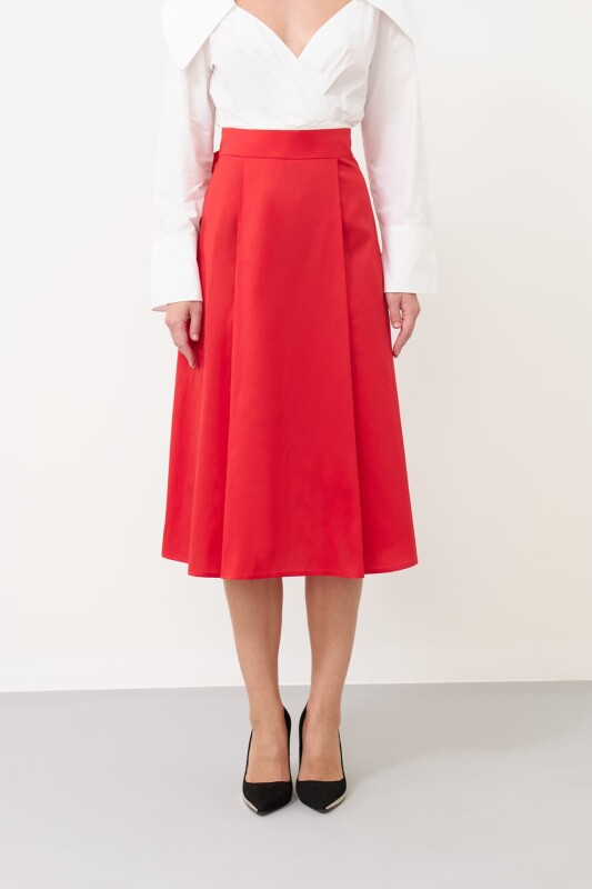 Arkası Fiyonk Detaylı Mini Tafta Etek Kırmızı - 3