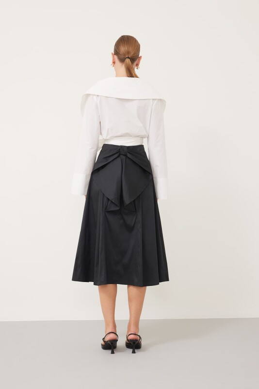 Arkası Fiyonk Detaylı Mini Tafta Etek Siyah - 2