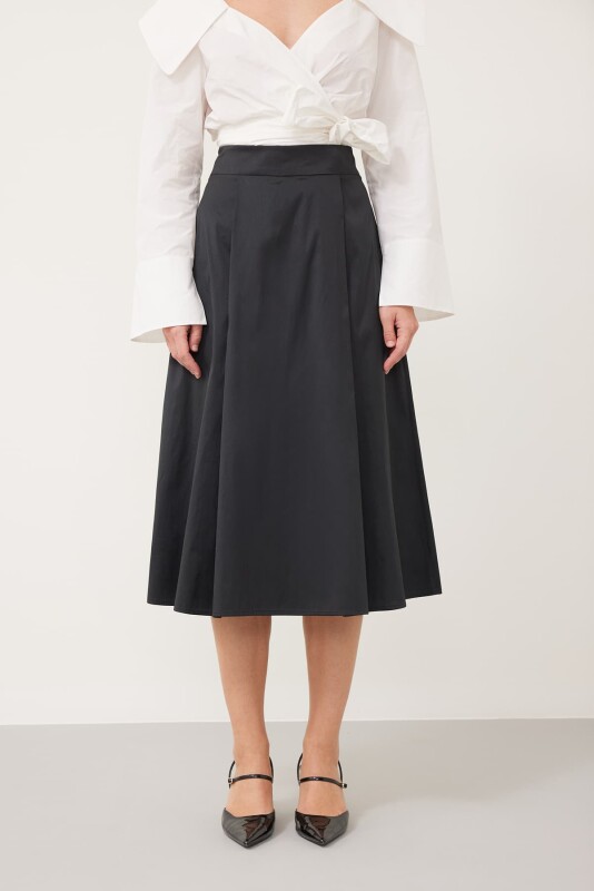 Arkası Fiyonk Detaylı Mini Tafta Etek Siyah - 3