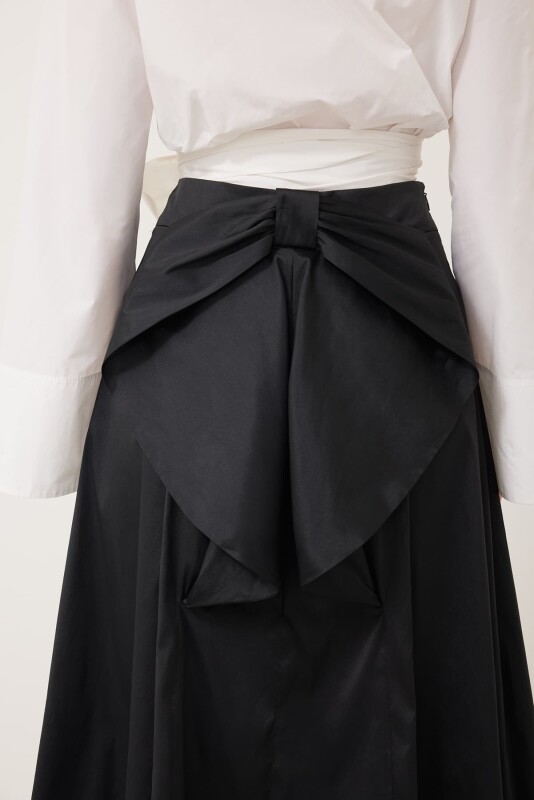 Arkası Fiyonk Detaylı Mini Tafta Etek Siyah - 4