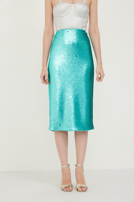 Payetli Tüp Etek Mint - 3