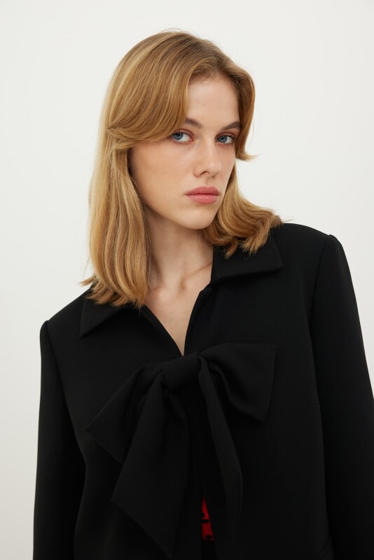 Crepe Jacket with Bow Detail Black - 3