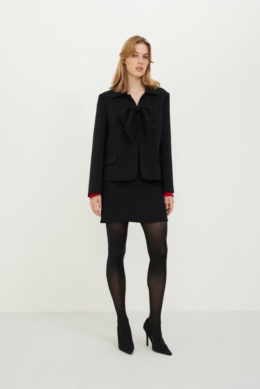 Crepe Jacket with Bow Detail Black - 4