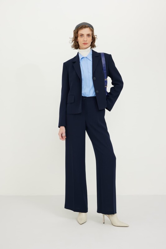 Crop Crepe Jacket Navy - 5