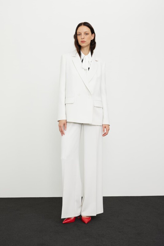 Crep Kruvaze Ceket Ekru - 3