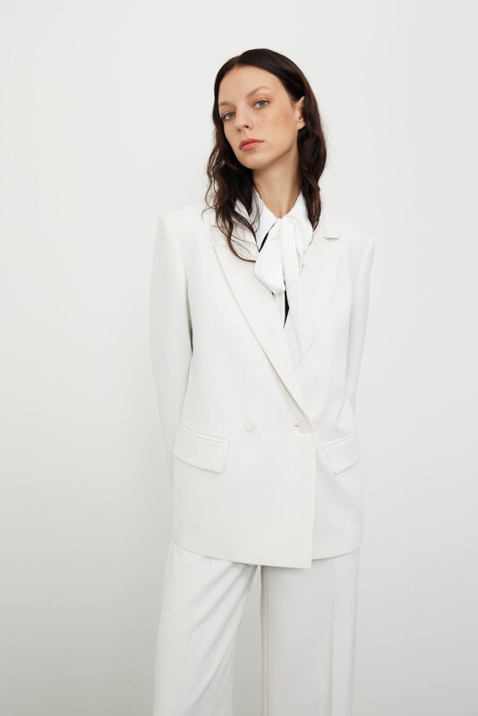 Crep Kruvaze Ceket Ekru - 5