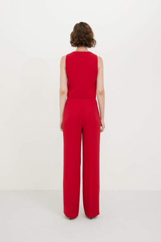 V Yaka Crep Yelek Kırmızı - Roman (1)