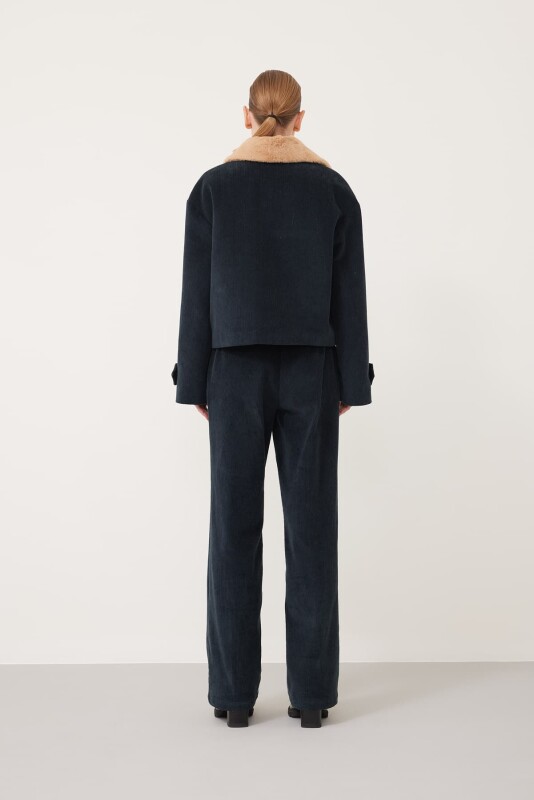 Kürk Yakalı Cepli Mont Lacivert - 2