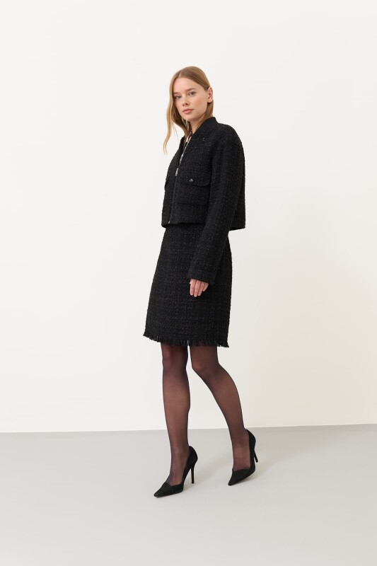 Yakası Ribanalı Kısa Mont Siyah - 3