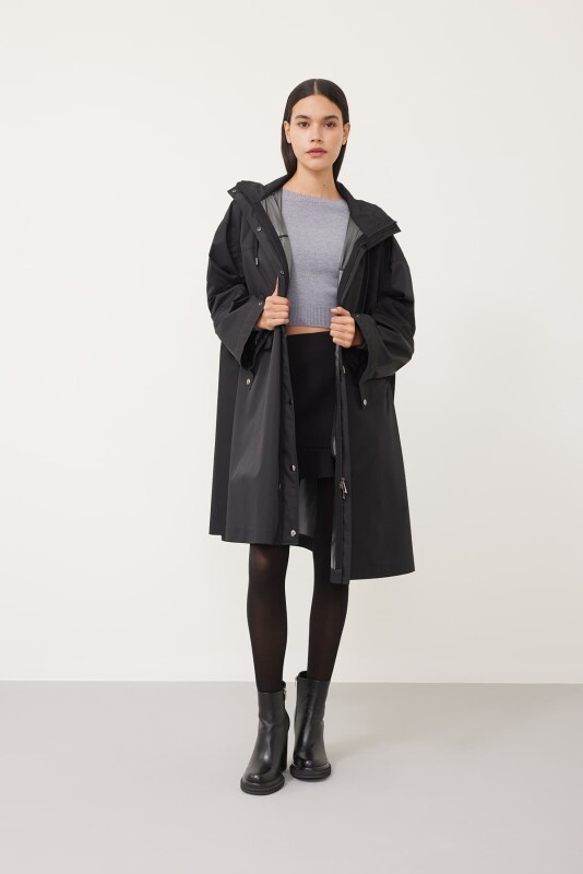 Hooded Trench Coat Black - 3