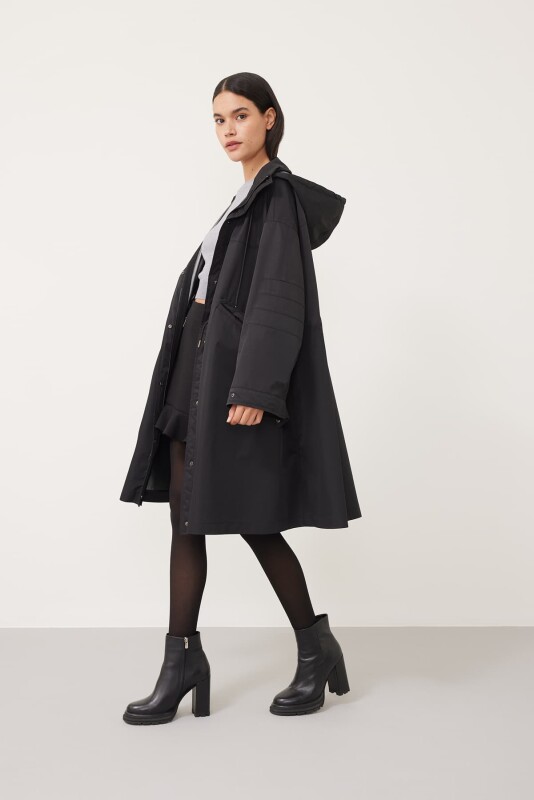Hooded Trench Coat Black - 4