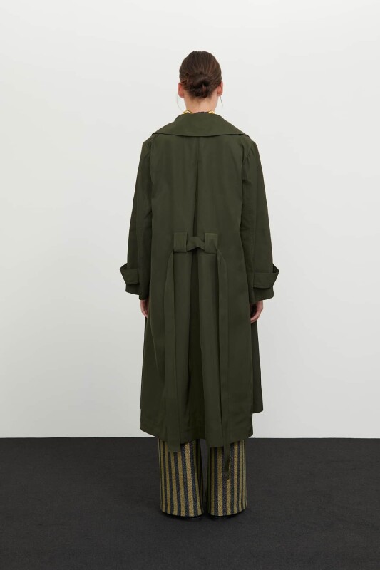 Kruvaze Gold Düğmeli Trençkot Haki - Roman (1)