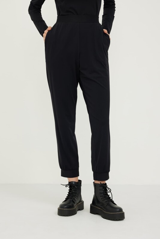 Elastic Waist Knitted Sweatpants Black - 3