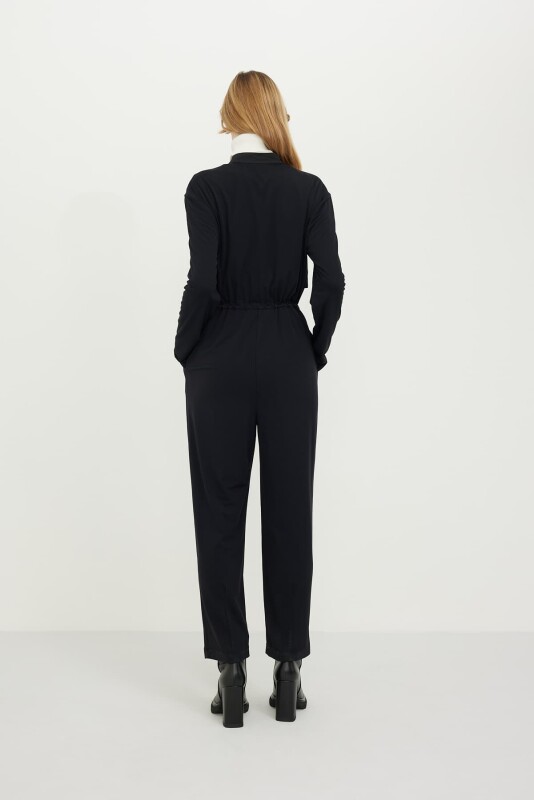 Önden Fermuarlı Örme Tulum Siyah - Roman (1)