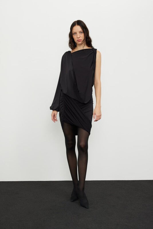 Tek Kol Örme Bluz Siyah - 4