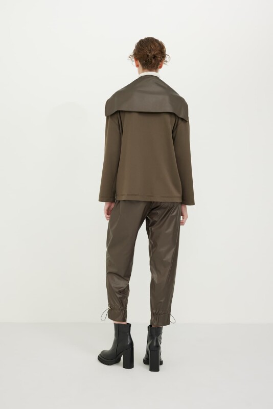 Yaka Detaylı Fermuarlı Örme Sweatshirt Haki - Roman (1)