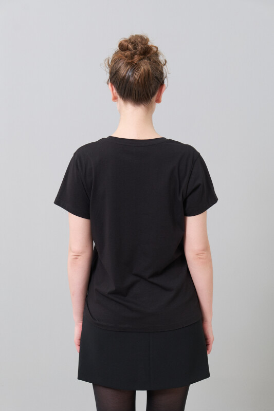 Basic V Yaka T-shirt Siyah - 2