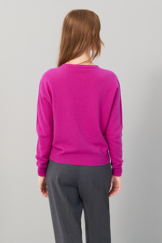 Kaşmir Bisiklet Yaka Kazak Fuşya - 2