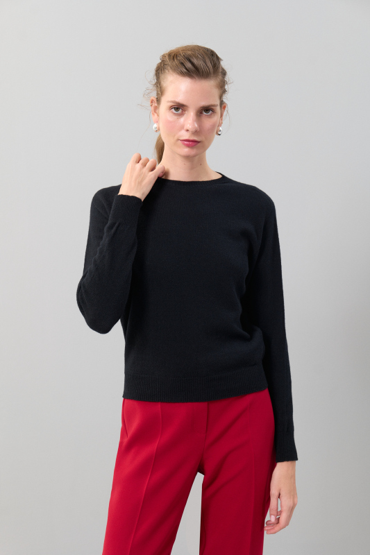 Kaşmir Bisiklet Yaka Kazak Siyah - 3