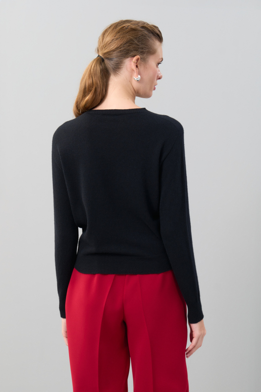 Kaşmir Bisiklet Yaka Kazak Siyah - 2