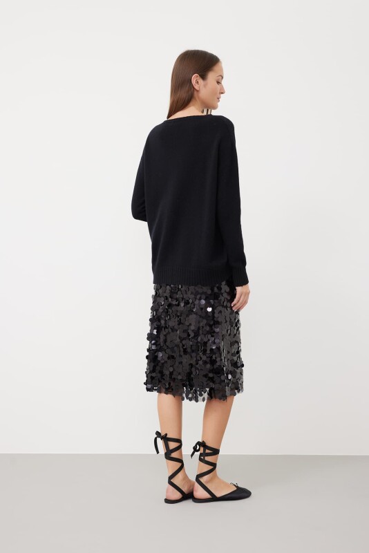 Bisiklet Yaka Uzun Kollu Yün Triko Siyah - 2