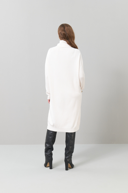 Balıkçı Yaka Triko Elbise Krem - 2