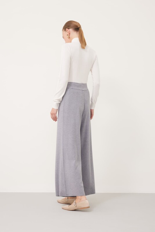 Geniş Paça Beli Lastikli Triko Pantolon Gri - Roman (1)