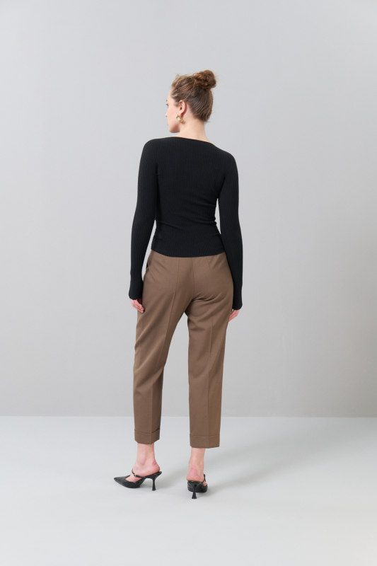 Basic Bisiklet Yaka Ripli Triko Siyah - 2