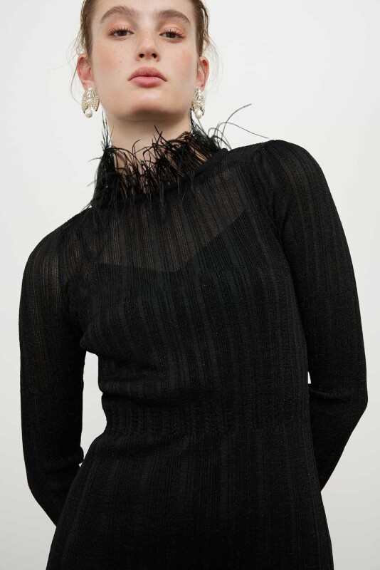 Long Sleeve Maxi Knitwear Dress Black - 3