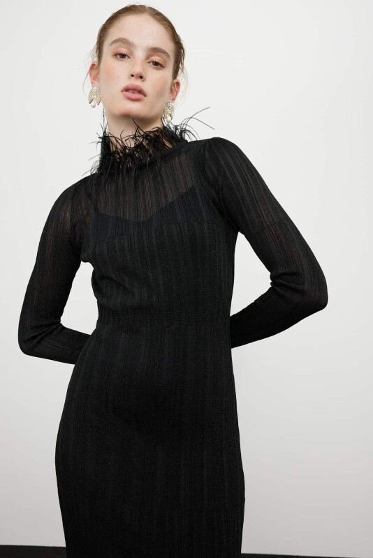 Long Sleeve Maxi Knitwear Dress Black - 5