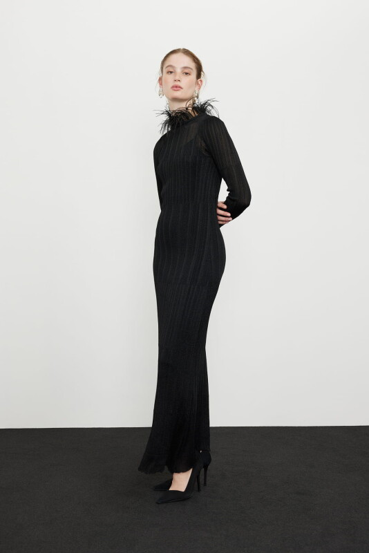 Long Sleeve Maxi Knitwear Dress Black - 4