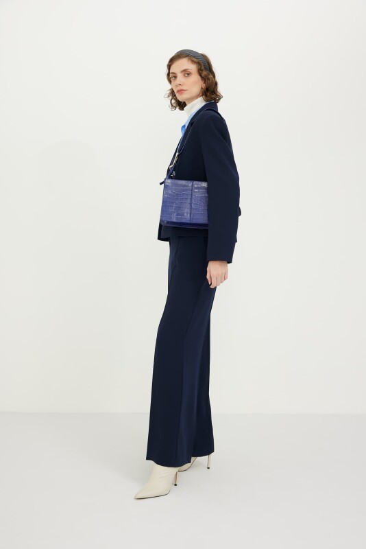 Kroko Desen Çanta (%100 deri) Lacivert - Roman (1)