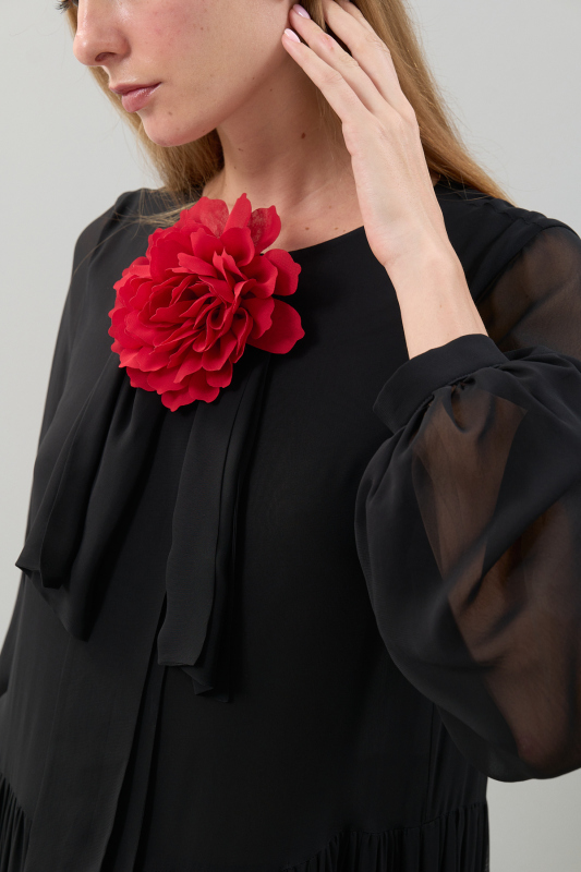 Aksesuar Detaylı Dokuma Maksi Boy Elbise Siyah - 5