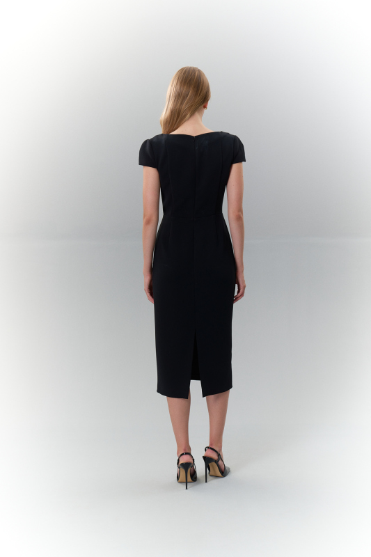 Beli Kemerli Midi Boy Elbise Siyah - 2