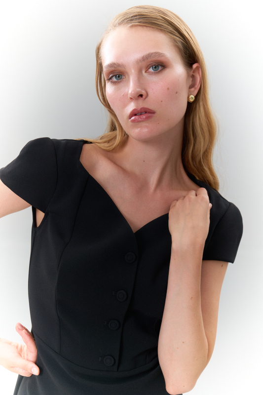 Beli Kemerli Midi Boy Elbise Siyah - 4