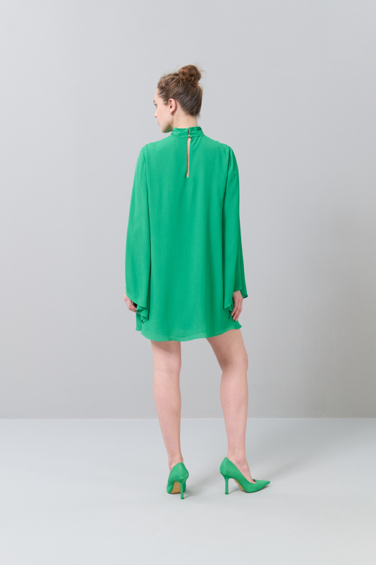 Yakası Bağlamalı İspanyol Kol Mini Elbise Yeşil - 2