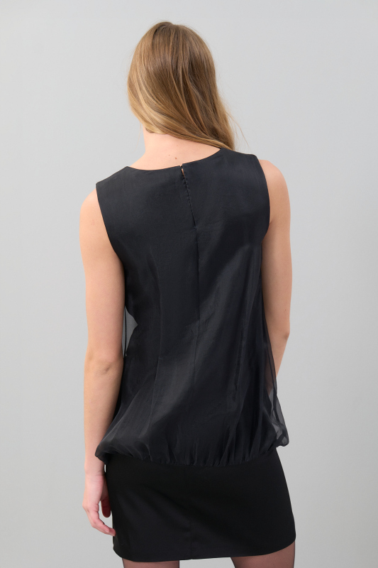 Üst Bedeni Organze Ve Fiyonklu Kolsuz Kısa Elbise Siyah - Roman (1)