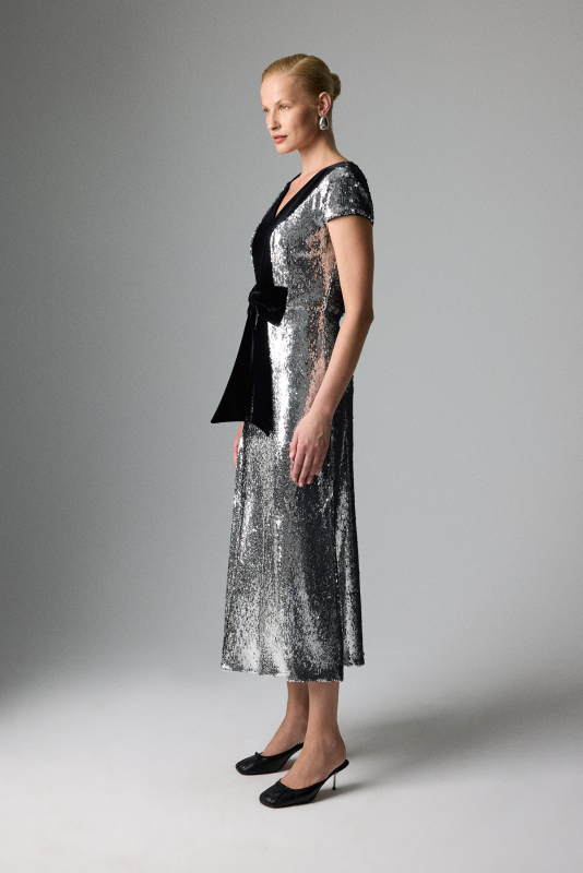 Payetli Midi Boy Elbise Gümüş - 3