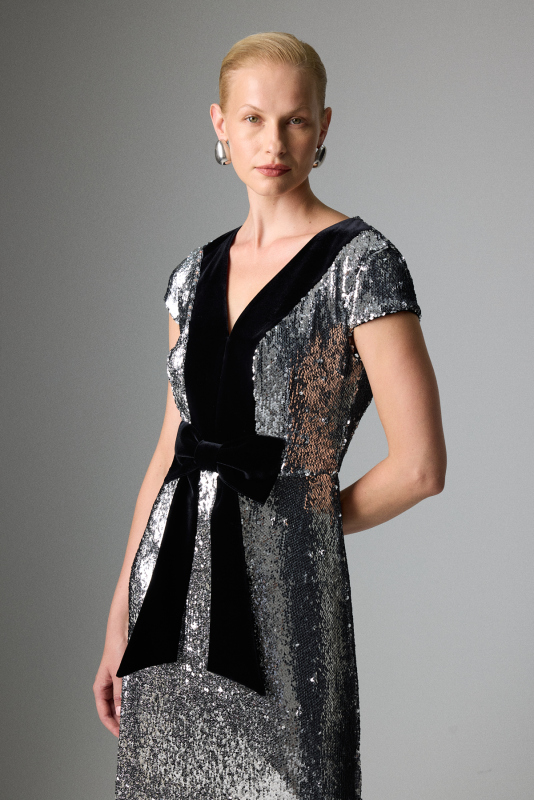 Payetli Midi Boy Elbise Gümüş - 5