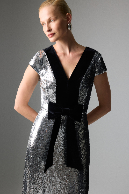 Payetli Midi Boy Elbise Gümüş - 4