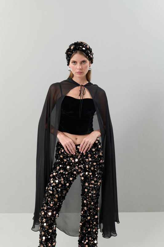 Bağlama Detaylı Dokuma Kaftan Siyah - 4