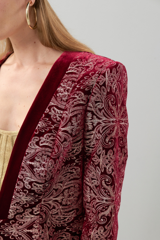 İşlemeli Kadife Kaftan Bordo - 4